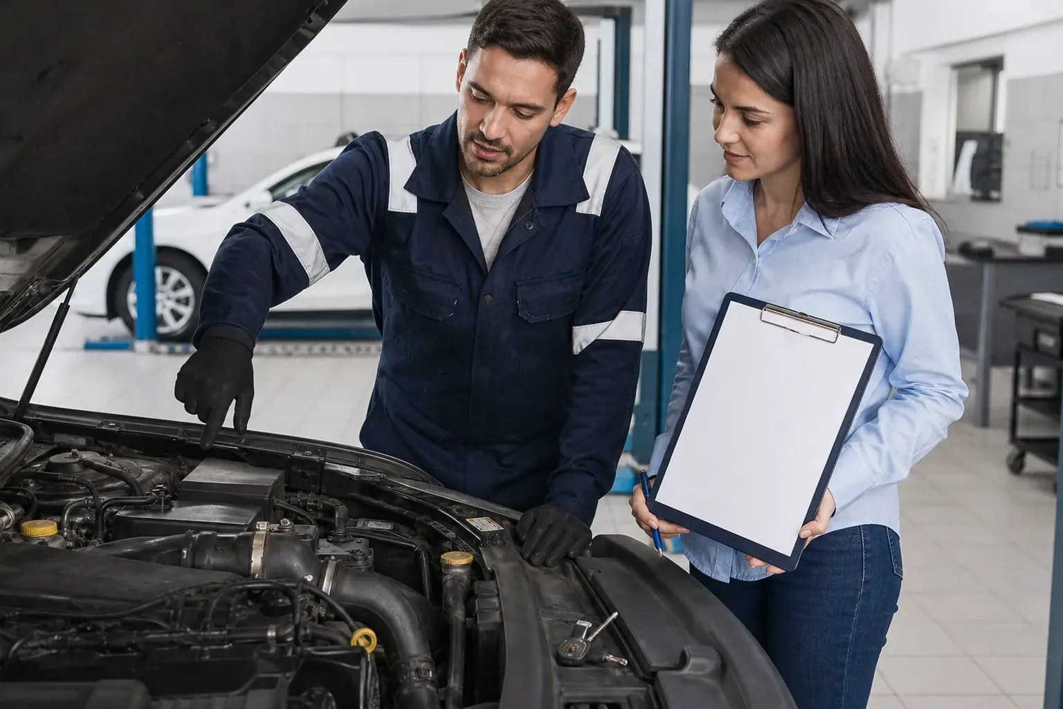 Profissional cadastrando motor de veículo.